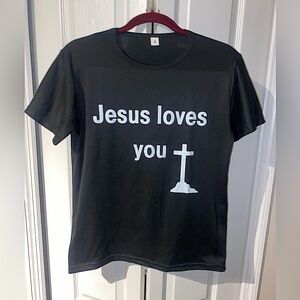 Black T-Shirt with..Bible Verse (Jesus loves You) Mathew 28:20 kids size Medium
